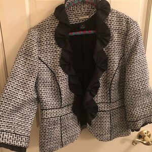 White Black Blazer Ruffled Tweed